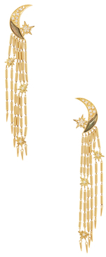 Maiyet 18K Yellow Gold, Labradorite Moon & 0.37 Total Ct. Diamond Shooting Star Chandelier Earrings