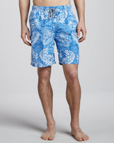 Thumbnail for your product : Peter Millar Paisley Swim Trunks, Navy