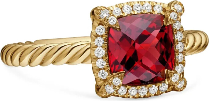 David Yurman 18kt yellow gold Petite Chatelaine garnet and diamond ring (7mm)
