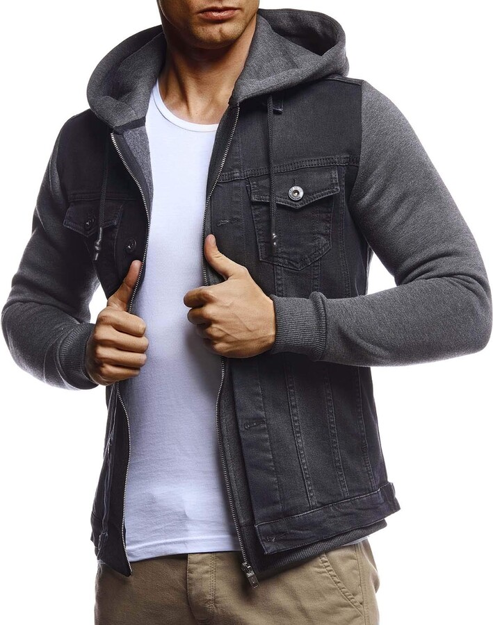 Leif Nelson Men's Denim Jacket Black Casual Jacket Denim Vintage Jeans