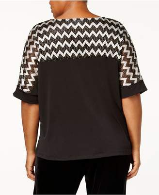 Alfred Dunner Plus Size Zig-Zag Top with Necklace
