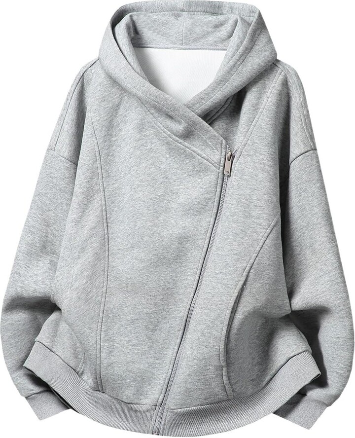 HRQSNZAQC Men's Cropped Open-Front Zipper Hooded Sweatshirt Casual Fall Winter Coat-Gray-X-Large