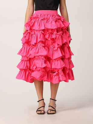 RED Valentino midi skirt in taffeta with flounces - ShopStyle