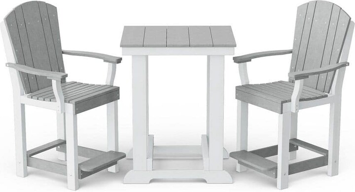 Wildridge Heritage 3-Piece Light Gray and White HDPE Plastic Outdoor Patio Counter Set