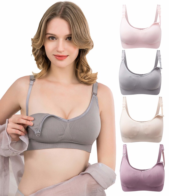 Dreamdeal Pack of 4 Maternity Nursing Bra Bustier Breastfeeding Bra Seamless Without Underwire with Removable Coasters 