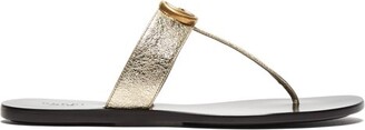 Gucci GG Marmont T-bar Metallic-leather Sandals