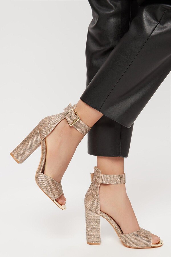 gold closed toe block heels