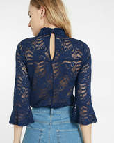 Thumbnail for your product : Express Lace Mock Neck Bell Sleeve Blouse