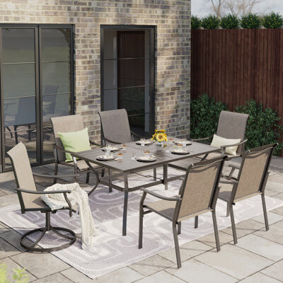 Alphamarts 6-Person Rectangle Outdoor Patio Dining Set Heavy Duty Metal Table With Sling Chairs