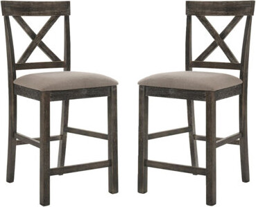 August Grove Set Of 2 Counter Height Chairs With Linen Padded Seat