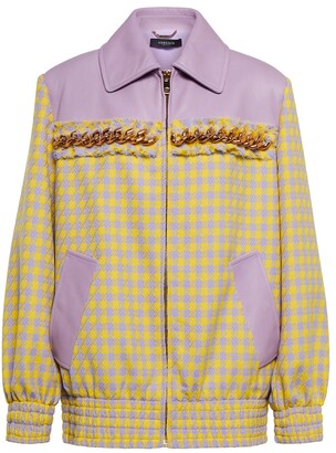 Versace Leather-trimmed checked wool jacket