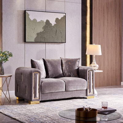 Mercer41 Modern Style Loveseat With Birch Wood Frame Sumptuous Velvet Fabric And Gold Accents For Luxurious Comfort And Elegance.