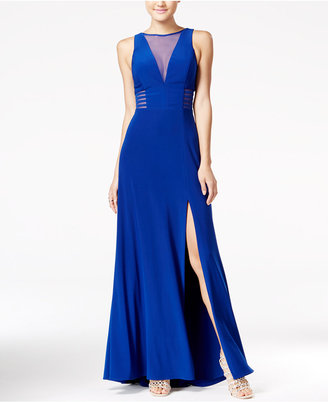 Nightway Petite Front-Slit Illusion Gown
