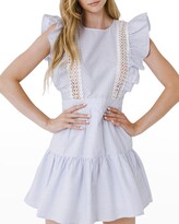 Thumbnail for your product : ENGLISH FACTORY Striped Frill Mini Dress with Lace