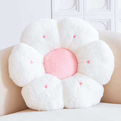 EDGAR'S FURNITURE MANUFACTURING INC Flower Pillow, Cute Flower Shaped Decorative Pillow, Soft Rabbit Fur Daisy Pillow Home Decor Floor Seating Cushion For Bedroom Living Room (White)