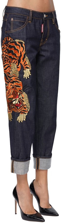 jeans with tiger patch