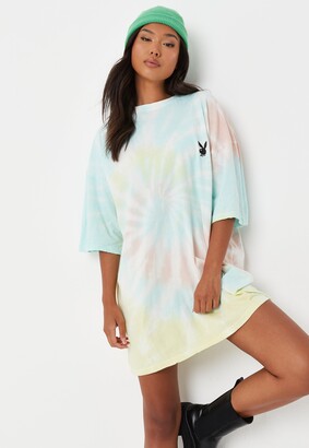 Missguided Playboy X Pastel Tie Dye Oversized T Shirt Dress - ShopStyle