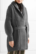 Thumbnail for your product : Burberry Belted Wool And Cashmere-blend Cardigan - Anthracite