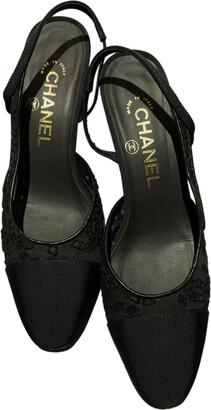 Chanel Beige/Black Leather and Canvas Slingback Flat Sandals Size