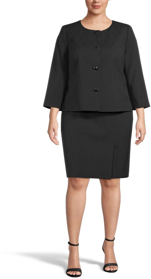 Le Suit Womens Petite 4 Button Jewel Neck Skirt Suit 