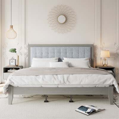 Latitude Run Solid Wood Platform Upholstered Headboard California King Bed