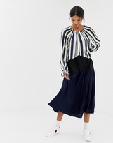 Thumbnail for your product : GHOSPELL oversized midi dress with pleated skirt in color block stripe
