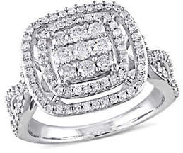 HBC CONCERTO Double Halo 10k White Gold Engagement Ring with 1 TCW Diamond