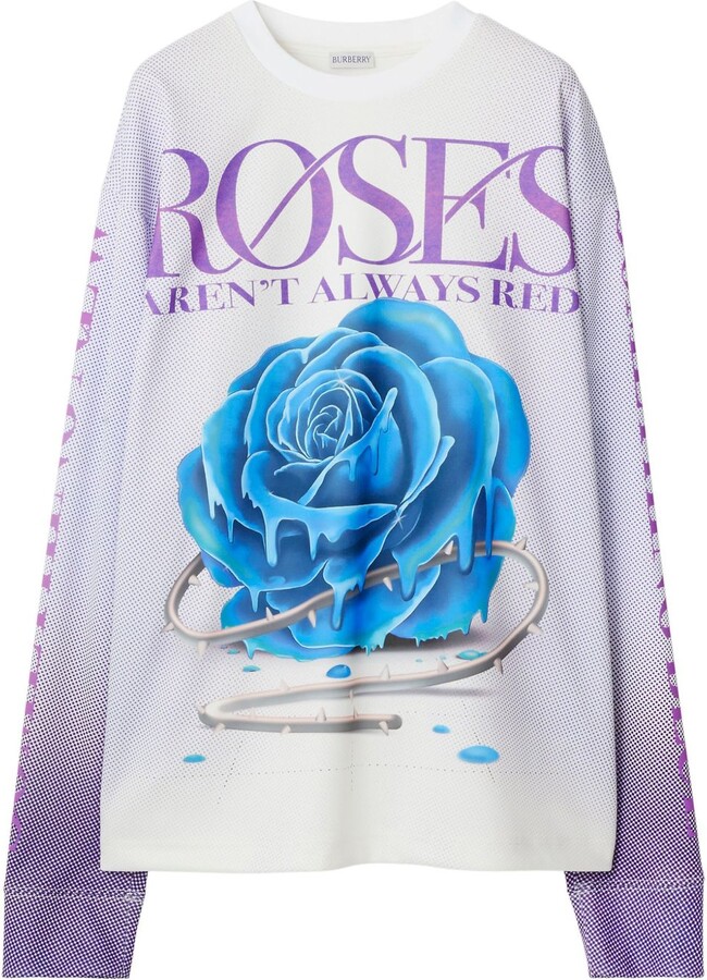 Burberry White Rose-Print Long-Sleeve Top
