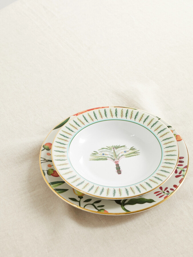 La DoubleJ Libellula Gold-plated Porcelain Soup And Dinner Plate Set - White