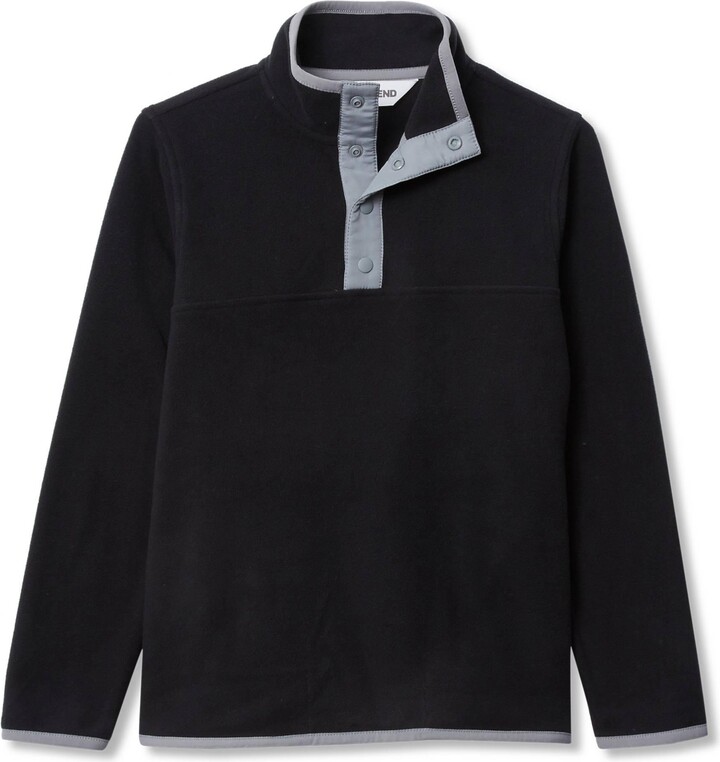 Lands' End Girls Anyweather Fleece Snap Neck Pullover - Black/light black