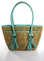 Thumbnail for your product : Elaine Turner Designs Teal Beige Straw Leather Sahoulder Handbag