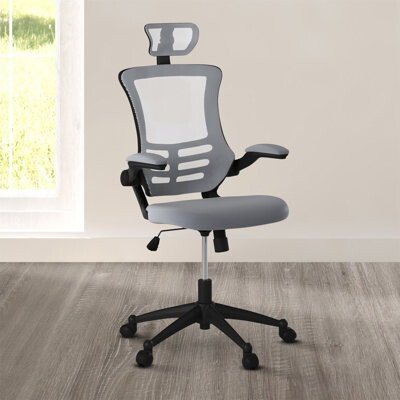 Orren Ellis Techni Mobili Modern High-Back Mesh Executive Office Chair With Headrest And Flip-Up Arms