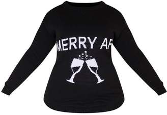 PrettyLittleThing Plus Black Merry AF Christmas Slogan Jumper