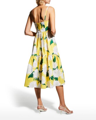 Carolina Herrera Floral-Print Tiered Bustier Midi Dress