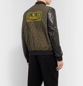 Thumbnail for your product : Fendi Slim-Fit Paneled Logo-Jacquard And Leather Bomber Jacket