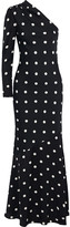 Thumbnail for your product : Rebecca Vallance Penelope One-sleeve Polka-dot Crepe Gown