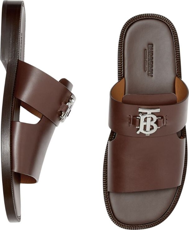 Burberry Leather Tb Monogram Sandals - ShopStyle