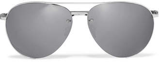 Linda Farrow Aviator-style White Gold-plated Mirrored Sunglasses - Silver