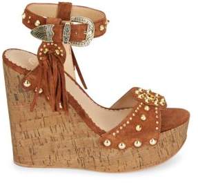 Ash Bliss Studded Suede & Cork Wedge Sandals