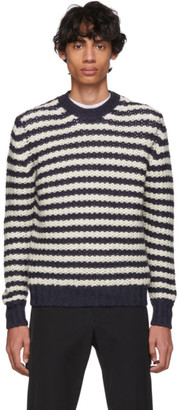 Prada Off-White and Navy Alpaca Striped Sweater