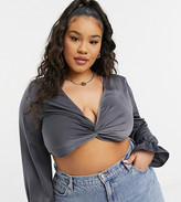 Thumbnail for your product : In The Style Plus Exclusive knot front crop top in charcoal