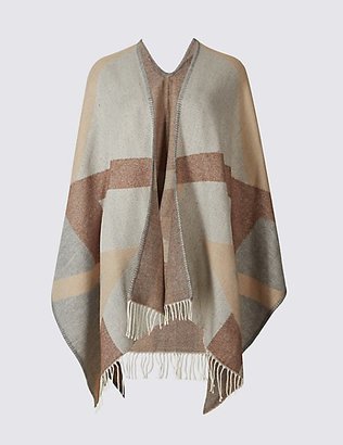 M&S Collection Checked Tassel Wrap