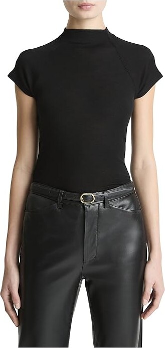 Vince Cap Sleeve Raglan Mock Neck Women's Clothing Black : MD, Wool