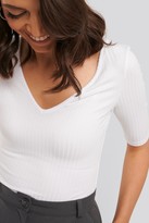 Thumbnail for your product : NA-KD Ribbed Short Sleeve V-neck Top