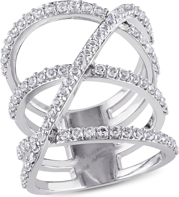 Mimi & Max White Topaz Crossover Split Shank Ring in Sterling Silver