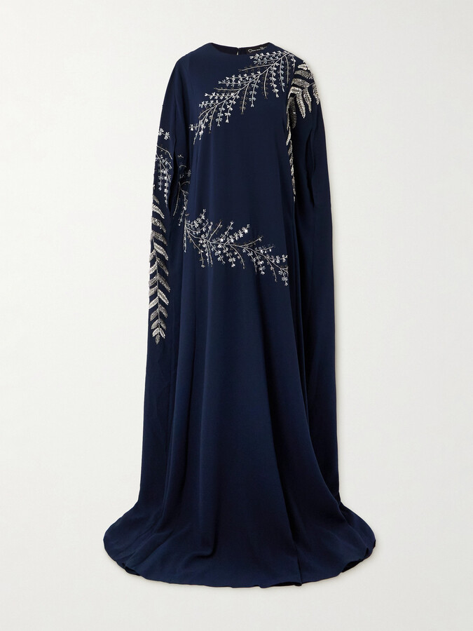 Oscar de la Renta Embellished Stretch-silk Georgette Gown - Blue