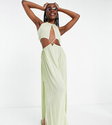 Thumbnail for your product : ASOS Tall ASOS DESIGN tall cross waist halter maxi beach dress in khaki