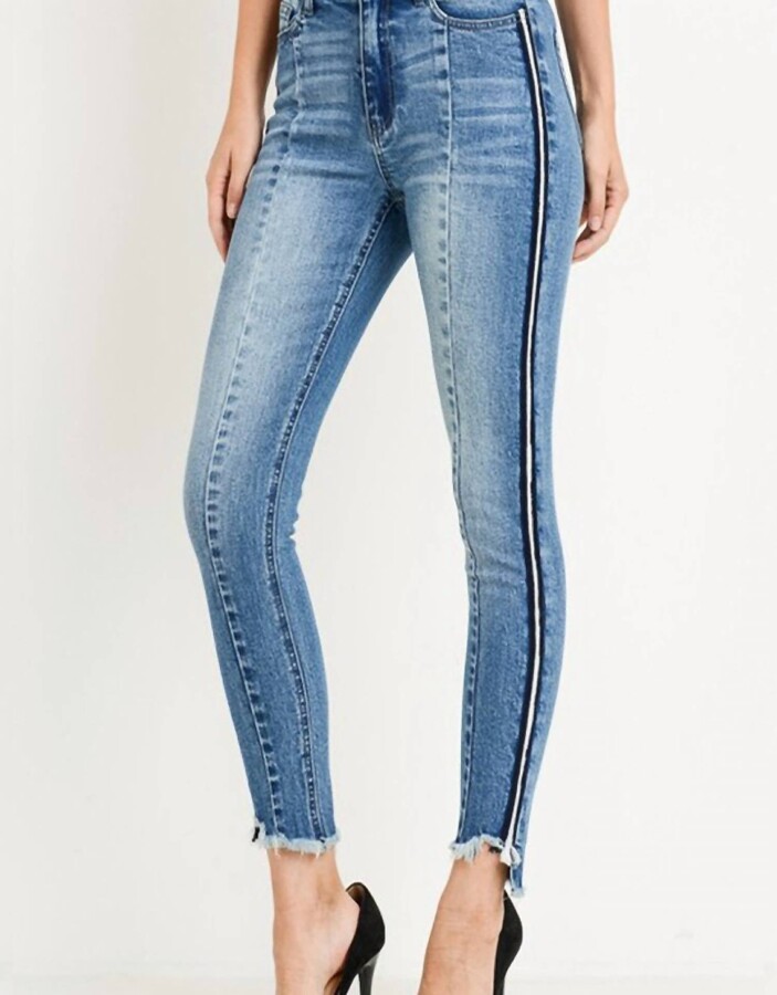 C'est Toi High Waist Skinny Jeans With Color Tape In Medium Wash