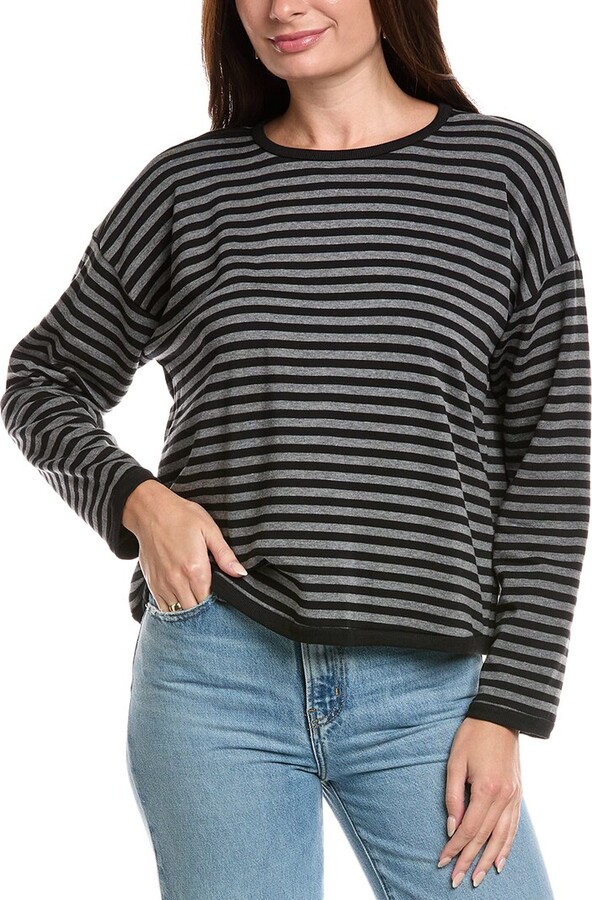 Eileen Fisher Striped Cozy Brushed Terry Hug Box Top