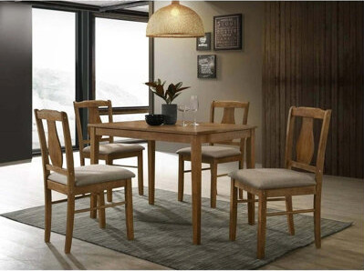 Lark Manor 5 Piece Natural Oak Wood Dining Set, Solid Wood Dining Table & 4 Side Chair With Cushion, Space Saving,